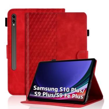 Imagem de Varohix Capa para Samsung Galaxy Tab S10+ Plus 2024 / S9 FE+ Plus/ S9+ Plus 12,4 polegadas 2023 de couro magnético multi-ângulo com suporte para cartão Galaxy Tab S9+/S9 FE+ - Vermelho