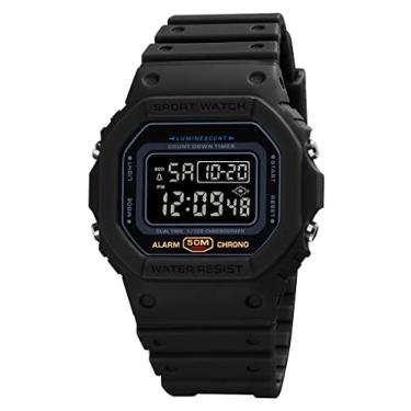 Imagem de HUNRUY Relógio digital masculino com mostrador grande, à prova d'água, 50 m, cor cintilante, multifunções, 44 mm, preto, King (U.S. Standard), Esportes