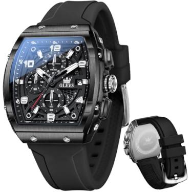 Imagem de OLEVS Relógios de pulso masculinos de couro marrom, dourado, analógico, quartzo, moderno, para negócios, data, luminoso, à prova d'água, casual, masculino, relógio preto 76, relógio masculino