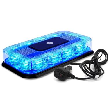 Imagem de FOXCID Mini barra de luz estroboscópica de 30,48 cm 36 LED 18 watts de alerta de emergência com suporte magnético, para construção de caminhão arado ou reboque, azul