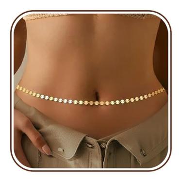 Imagem de Corrente de cintura, corrente de barriga banhada a ouro 14 quilates em camadas de prata para mulheres, biquíni sexy, praia, férias essenciais, contas, correntes corporais, cobra, disco cubano, joia de