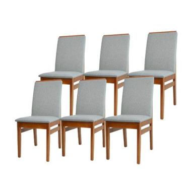 Imagem de Kit 6 Cadeiras de Jantar Conjunto Estofadas Veneza Madeira Maciça Euca
