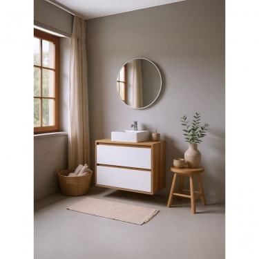 Imagem de Gabinete Para Banheiro Com Cuba E Espelho Redondo 80cm Mdf Freijo Dubai - On Móveis