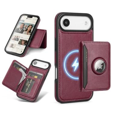 Imagem de Antsturdy Compatível com MagSafe 2 em 1 Capa magnética destacável para celular 17 Air com suporte AirTag, masculina e feminina, couro sintético com bloqueio de RFID, compartimentos para cartão de