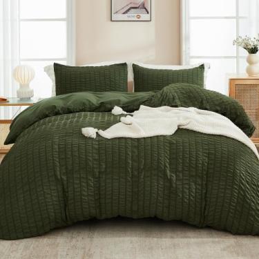 Imagem de Conjunto de capa de edredon Avelom Dark Olive Green Seersucker King