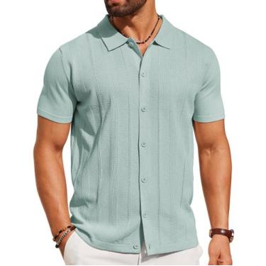 Imagem de Camisa polo de malha COOFANDY para homens de manga curta verde gelo