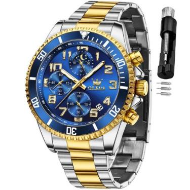 Imagem de Relógio de pulso OLEVS Blue Chronograph Moon Phase para homens