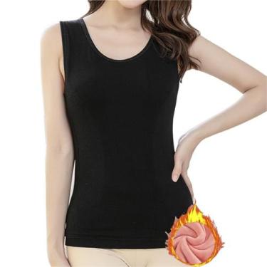 Imagem de Camiseta íntima forrada de lã térmica Flenwgo feminina preta