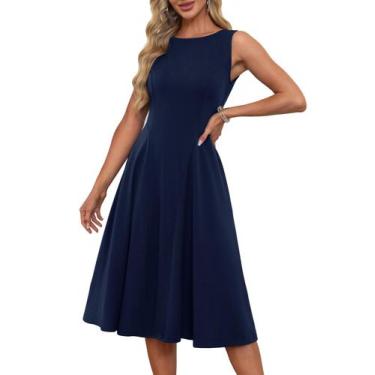 Imagem de Vestido GRACE KARIN Wedding Guest A Line sem mangas azul marinho L