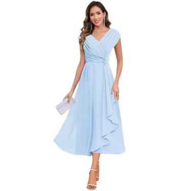 Imagem de Vestido Mãe da Noiva CDSSL, azul claro, chiffon, tamanho 10