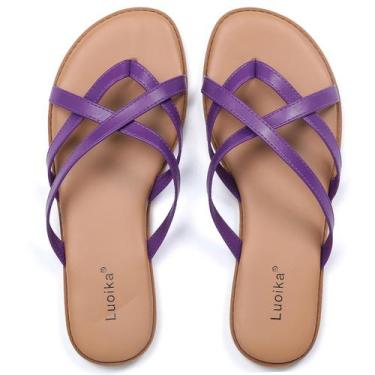 Imagem de Sandálias planas femininas Luoika, largas, roxas, tamanho 10XW