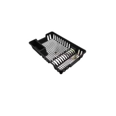 Imagem de Escorredor de Louça Plástico, 12 Pratos, com Espaço para Talheres e Copos, Preto