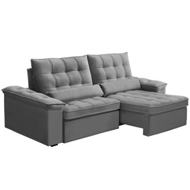 Imagem de Sofá Retrátil Reclinável Para Sala 3 Lugares 230cm Maresi F04 Veludo Cinza Claro - Lyam Decor