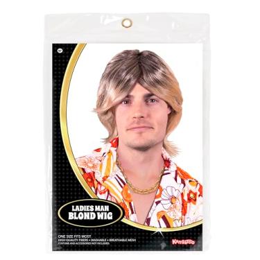 Imagem de Kangaroo Peruca masculina divertida de cabelo curto loiro - peruca tainha dos anos 80 para adultos - fantasia desgrenhada Steve Irwin extensão de cabelo masculina para Halloween, cosplay