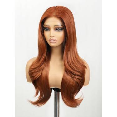 Imagem de cuiud Perucas Auburn Lace Front para mulheres 13 × 4 HD peruca sintética sem inocência pré-arrancada para mulheres, perucas de renda natural para iniciantes, cabelo em camadas de cobre, 66 cm