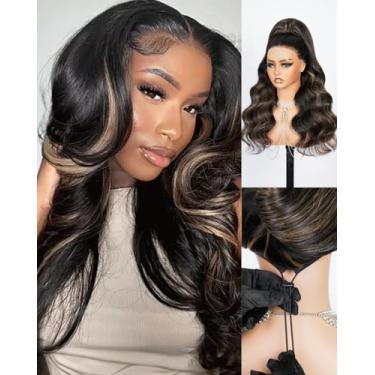 Imagem de Megalook hair Balayage Meia peruca com destaque ondulado corporal Perucas sem cola, cabelo humano 200% de densidade, sem renda, cordão, rabo de cavalo, faixa de cabeça, peruca de cabelo humano 3 em 1