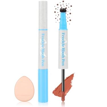 Imagem de Caneta de sardas, 2 em 1 marrom escuro e bastão de blush laranja coral para bochechas, à prova d'água, bochechas orvalhadas naturais com sardas falsas, maquiagem facial com sopro (nº 02)