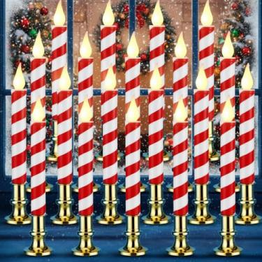 Imagem de Baquler 20 velas de janela de Natal com sensor do anoitecer ao amanhecer, velas cônicas sem chamas marfim operadas por bateria, castiçais de LED a granel cintilantes para decorações de festa de Natal