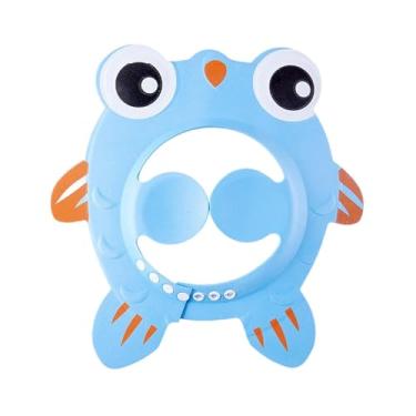 Imagem de simhoa Touca de banho infantil, chapéu de xampu EVA fofo com protetor de orelha, touca de banho ajustável à prova d'água para meninas, crianças, meninos, Azul