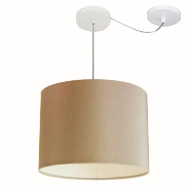 Imagem de Lustre Pendente Cilíndrico Com Desvio De Centro Vivare Md-4227 Cúpula Em Tecido 40x30cm - Bivolt Palha 127/220v