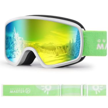 Imagem de OutdoorMaster Óculos de esqui infantil OTG Snowboard com 100% de proteção UV Óculos de neve para meninos e meninas (armação branca VLT 10,2% + lente dourada Revo)