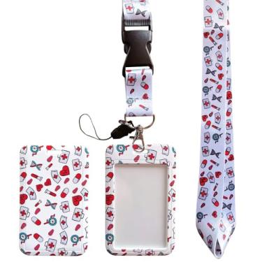 Imagem de Porta-crachá de identificação de rosto de farmácia com cordão, cordão de presente de enfermeira, chaveiro com etiqueta de nome, protetor de cartão de identificação para aluno, professor, médico