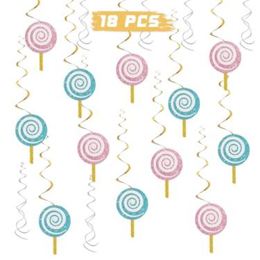 Imagem de Candyland Redemoinhos pendurados, suprimentos de redemoinhos de festa com tema de doces, revelação de gênero, doce, aniversário, chá de bebê, festa de casamento, material de decoração de teto, 18