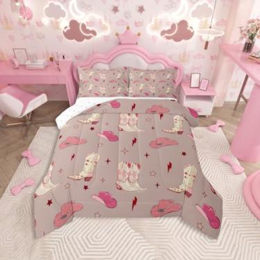 Imagem de jejeloiu Conjunto de cama de casal com estampa de estrela de microfibra para meninos e meninas adolescentes com estampa de estrelas, edredom e edredom