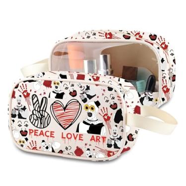 Imagem de MNIGIU Presente para amantes de filmes de terror paz amor arte bolsa de maquiagem transparente presente para fãs de palhaço de terror bolsa cosmética com zíper, arte Peace Love