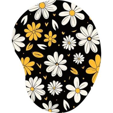 Imagem de Mouse Pad Ergonômico Gota Margaridas Amarelo Branco
