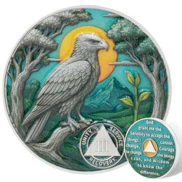 Imagem de Leafence Moeda Águia AA Sobriedade Alcoólicos Anônimos Recovery Coin Serenity Prayer AA Chips and Medalhões Sober Token Sobriety Recovery Coins Gifts (Moeda Sobriedade Águia Voando, 3 Anos)