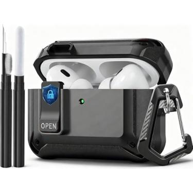 Imagem de Capa protetora compatível com AirPods Pro 3 2025, capa protetora à prova de choque para AirPods iPod Pro 3ª geração para homens e mulheres com kit de limpeza e mosquetão preto