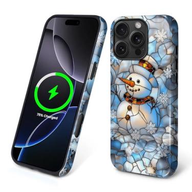 Imagem de Capa para iPhone 16 Pro [compatível com MagSafe], silicone macio brilhante + capa protetora 2 em 1 de policarbonato rígido antiarranhões à prova de choque para mulheres e homens - boneco de neve de