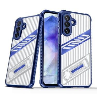 Imagem de SORAKA Capa para Samsung Galaxy A55 5G com suporte de policarbonato rígido transparente e flexível antiderrapante texturizado TPU camada dupla à prova de choque