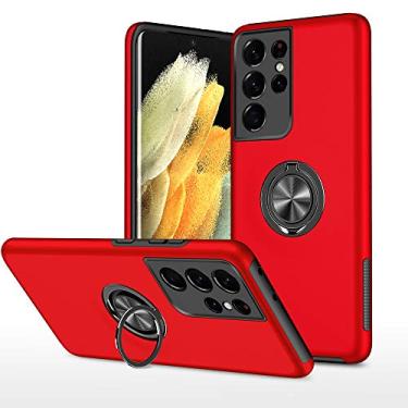 Imagem de SORAKA Capa para Samsung Galaxy S21 Ultra 5G com suporte de anel invisível e placa de metal para montagem magnética em carro Capa rígida para PC Capa Samsung Galaxy S21 Ultra 5G Capa