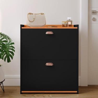 Imagem de Sapateira Organizadora Com Prateleira E Gaveta Basculante Hall De Entrada (Closet Preto Com Nature)