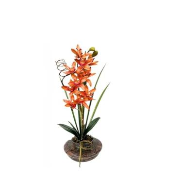 Imagem de Arranjo De Flores Artificiais Decorativas Orquidea Artificial Luxo Realista Para Casa Escritorio Decoracao Sustentavel(Laranja)