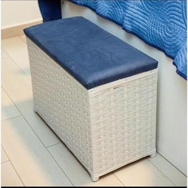 Imagem de Puff Baú Organizador 80 Litros Assento Suede Fibra Sintética Quarto Decorativo(BRANCO/AZUL MARINHO)