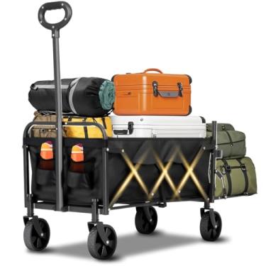 Imagem de Carroça de acampamento dobrável com porta traseira estendida, carrinho utilitário leve portátil com rodas, vagão de praia dobrável com capacidade de 158 kg para uso ao ar livre, compras, piquenique