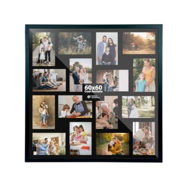 Imagem de Quadro Multifotos 16 Foto 10x15 Mural Painel Moldura 60x60cm Parede Sala Quarto Fundo Preto Retrato Criativo Pop Acetato(Preto)