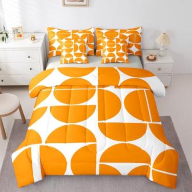 Imagem de Erosebridal Conjunto de cama queen de meados do século, 7 peças, laranja, retrô, colorido, arte moderna, geométrico, para crianças e adultos, conjunto de cama com estampa geométrica, estética e
