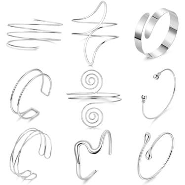Imagem de SOMEITIA 9 peças pulseiras de braço de ouro para mulheres ajustável para braço superior pulseira minimalista irregular braçadeira braçadeira bobina espiral, braçadeira, conjunto de joias, liga