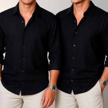 Imagem de Kit 2 Camisa de Linho Blusa Manga Longa Viscose Praia Masculina Muitas