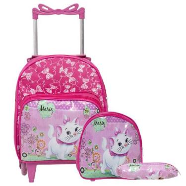 Imagem de Kit Mochila Infantil Rodinha Feminina Gata Marie Resistente - TOYS 2U