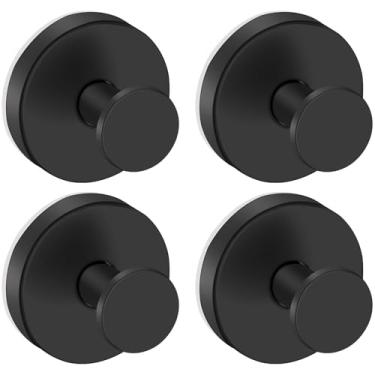 Imagem de TACGEA Ganchos de ventosa para chuveiro, ganchos de toalha de metal removíveis para banheiro e cozinha, pacote com 4, preto fosco
