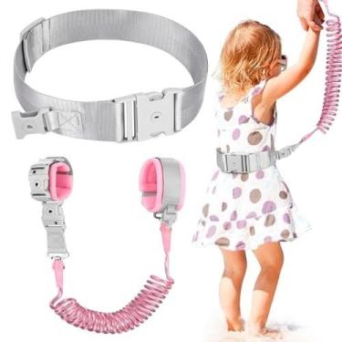 Imagem de Segurança Infantil 2em1 - Cinto com Pulseira Anti-Fuga, Chave Exclusiva e Refletor Noturno para Crianças de 1-5 Anos (Rosa claro)