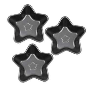 Imagem de Pacote com 3 mini formas antiaderentes de torta para assar latas para tortas, tartarugas, cupcakes, tortas, cheesecakes, pão (estrela)
