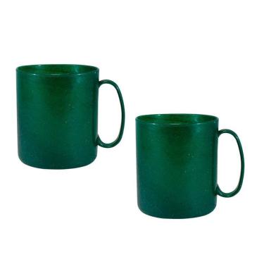 Imagem de Kit 2 Canecas Redonda Fibra Madeira Verde 400Ml