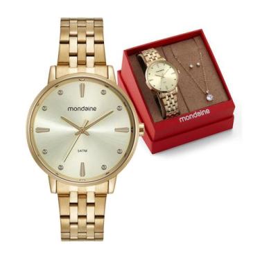 Imagem de Kit Relógio Feminino Mondaine Dourado À Prova D'Água 50M 32598Lpmkde1K