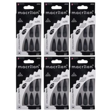 Imagem de Kit 6 Unhas Postiças Stiletto Longa Preto UP510 - Macrilan